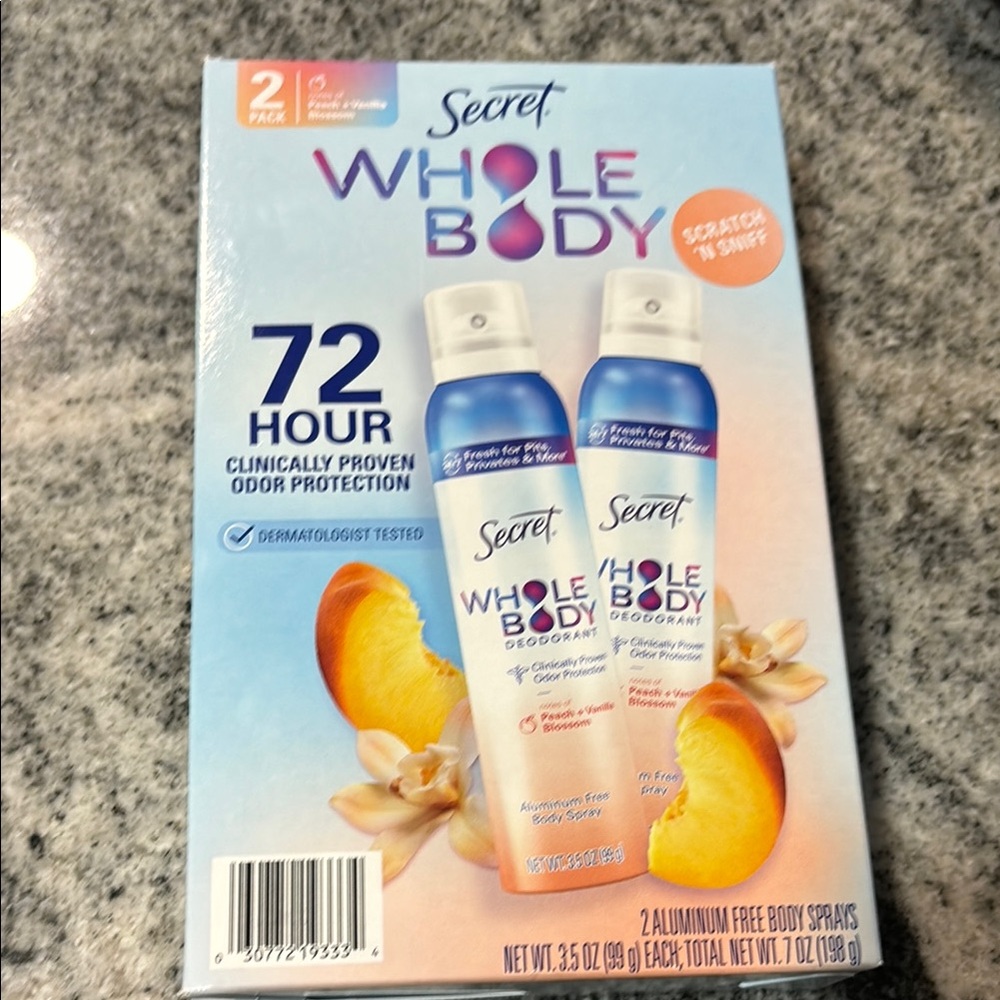 Secret Whole Body Deodorant Peach & Vanilla Scent, 3.5oz, 2 Packs Spray